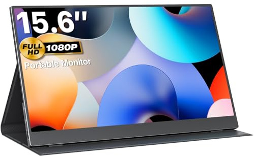 VisionOwl Portable Monitor 15.6 Inch 1080P FHD IPS Portable Screen HDMI USB-C Monitor for Laptop Mac Surface PC PS5 Xbox, with Smart Cover & Speakers, VESA Mountable, Black