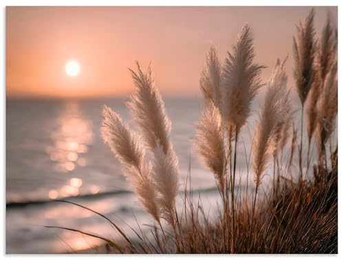 ARTLAND Wanddeko Wandbild Alu Verbundplatte für Innen & Outdoor Bild 60x45 cm aesthetic room decor Meer Pampasgras Sonnenuntergang Boho deko U5XK