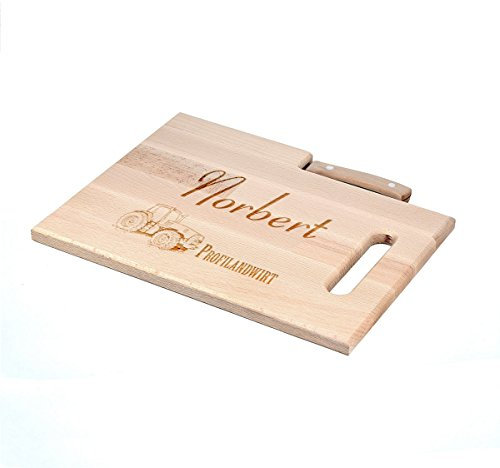 polar-effekt Frühstücksbrettchen mit Messer - Schneidebrett 30,5 x 23 cm mit Gravur - Brotzeitbrett Personalisiert - Geschenk für Männer - Motiv Profilandwirt
