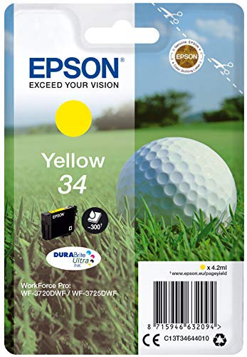 Epson Tintenpatrone Yellow 34 4.2 ml gelb Tintenpatrone – Tintenpatrone für Drucker (Epson, gelb, WorkForce Pro wf-3725dwf, WorkForce Pro wf-3720dwf, Standard, 4,2 ml, Estándar