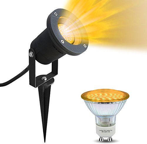 Long Life Lamp Company Yellow LED Garden Spike -Wall Light Yellow LED GU10 Outdoor IP65 Black Spike Light 4w LED