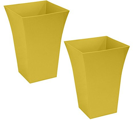2 x CrazyGadget® Gold Large Milano Tall Square Plastic Gloss Finish Plant Pot Home Garden Flower Plants Shrubs Topiary Bushes Trees - for Indoor and Outdoor Use - Gold