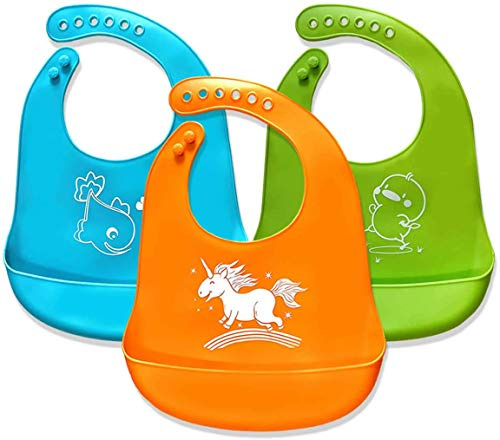 Baby-Lätzchen, Einstellbare Snaps Fütterung Lätzchen, Lätz für Kleinkinder Neugeborene Kleinkinder, Baby-Weihnachtsgeburtstagsgeschenke leicht Abwischen sauber,Set von 3 Farben (Latz Silikon)