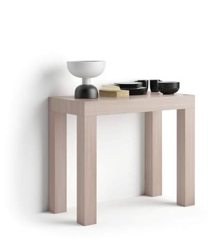MOBILI FIVER, Mesa Consola Extensible First, 45(305) x90 cm, Color Olmo Claro, para 14 Personas, Mesa Consola Extensible por Cocina y salón, Made In Italy