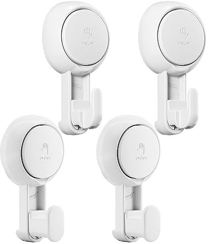 TAILI Suction Hooks for Bathroom with Vacuum Suction Cups No Drilling Reusable Shower Bathroom Hooks Waterproof Removable Hanger for Shower, Kitchen Towel Towel, Robe, Clothes and Hats