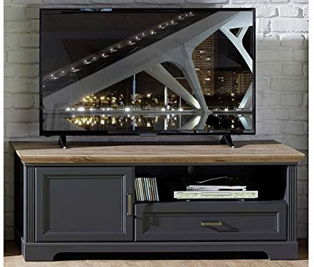möbelando TV-Lowboard Unterschrank Fernsehtisch HiFi Element Rack Sideboard Jillana I Graphit/Artisan Eiche
