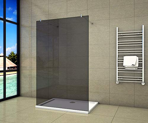 Aica Sanitär Freistehende Duschwand Walk In Dusche 117cm Duschabtrennung 10mm NANO Graues Glas Duschtrennwand 200cm Höhe Splitterschutzfolie