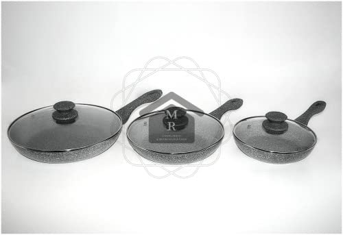 MRcasalinghi Tris PADELLE Cuore di Pietra Antiaderente con Coperchio AD ALTISSIMA STABILITA' Termica