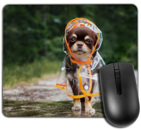 Tapis De Souris Antidérapant Rectangulaire Yeuss Chien Chihuahua, Chien Chihuahua Drôle en Dehors De L'Imperméable, Tapis De Souris De Bureau D'Ordinateur, 200 mm X 240 mm
