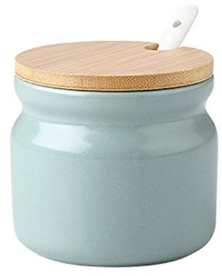 OnePine 300ml Azucarero de cerámica, contenedores para Especias azúcar Pot con Tapa de bambú y Cuchara, perfecto para el hogar y la cocina