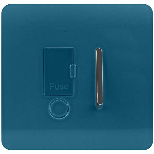 Trendi Switch Screwless Artistic Modern Glossy Tactile 230V Switched 13 A Single Fused Spur Connection Unit w/Flex Outlet Chrome Rocker in Ocean Blue - ART-FSOB