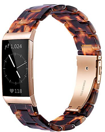 Wongeto Bracelets en résine compatibles avec Fitbit Charge 4/Charge 3 et Charge 3 SE, accessoire de poignet de rechange avec boucle or rose pour homme et femme, 5-7.67 inches, Résine