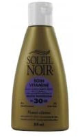 Soleil Noir - Soin Vitaminé SPF 30 Haute Protection 3 Filtres UVA et UVB - Peaux Claires - Vitamines A, C, E, Aloé Vera - Fabrication Française - Flacon avec Capsule Service, 50 ml