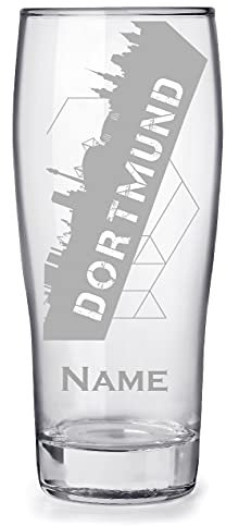 Bierglas mit Gravur 0,3l personalisiert mit Namen, tolles Geschenk für Papa Geburtstag - Motiv Dortmund Skyline