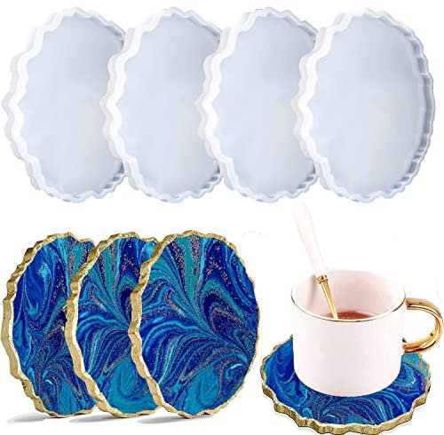Resin Coaster Molds,4 Pcs Silicone Coaster Molds for Resin, for Epoxy,Round for Making,Cups Mat