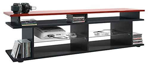 Vladon TV Board Movie V3 Game On 138,5 x 39 x 37,5 cm, Korpus in Schwarz matt, Game Aufsatz in Bordeaux Hochglanz