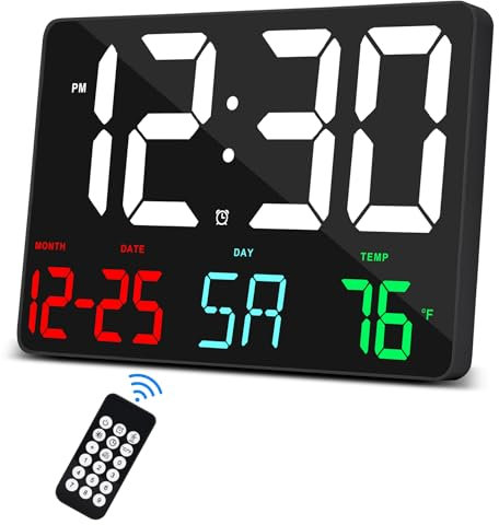 U-picks Digitale Wecker,11,5 Digitaler Wanduhr,Wecker mit Großem Display und Kabelloser Fernbedienung,Übergroße LED-Wanduhr mit Datumstemp,12/24H,Große Uhr für Home Office Küche Schule Gym