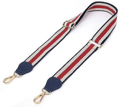 Breiter Schultergurt, Streifen Taschenriemen Schräg Verstellbarer Taschengurt Metallhaken Lederhandtasche Ersatzteil Handbuch Tasche DIY Zubehör Wechsel Tragegurt Damen Herren(13#Dunkelblau Rot)