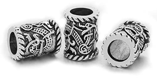 3 Stück Edelstahl Wikinger Bartperle, Haar Bartperlen Flechten, Innendurchmesser 6 mm, für Haar Flecht Armband Anhänger Halskette Silber DIY Schmuck Haarschmuck
