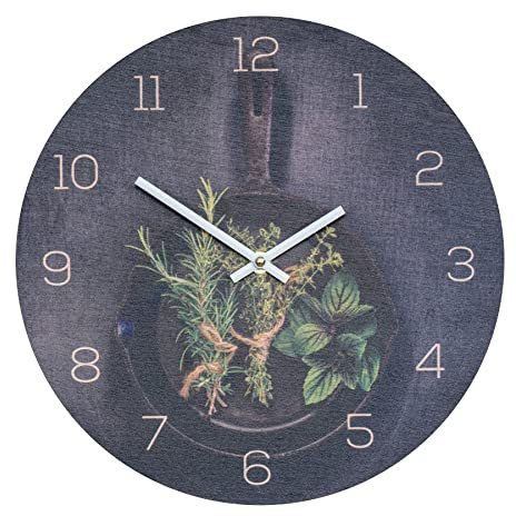 levandeo Wanduhr Holz 30x30cm Rund Holzuhr Birkenholz Uhr Holzbild Kräuter Küchenuhr Küche Deko Küchendeko Gewürze