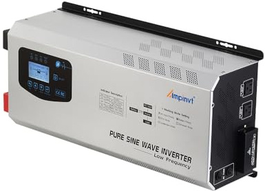 AMPINVT - 6000W Pure Sine Wave Power Inverter, Peak 18000W, 48V DC to 120/240VAC Split Phase with Battery AC Charger, Low Frequency Solar Inverter Off