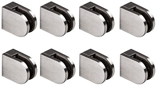 8x Edelstahl Glashalter halbrund für 6 mm Glas - Glasklemme flach für gerade Flächen - Geländer Sicherung