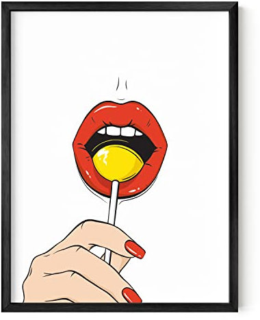 HAUS AND HUES Lippen-Wandkunst, kühne Pop-Art-Poster, trendige, ästhetische Wanddekoration für Schlafzimmer, Wohnzimmer oder Schminktisch, perfekt für moderne und schicke Innenräume (schwarzer Rahmen,
