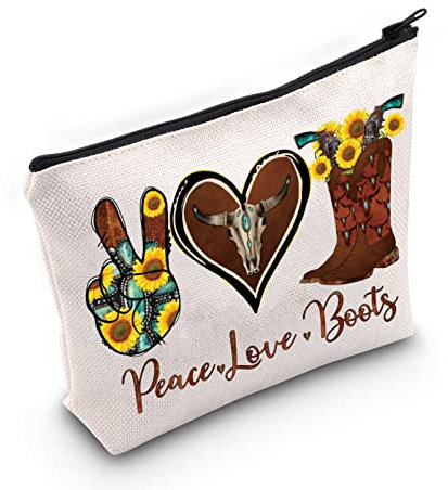WZMPA Western Cowgirl Kosmetiktasche Country Mädchen Geschenk Peace Love Boots Reißverschluss Beutel Tasche für Damen Mädchen, Peace Boots, Passform