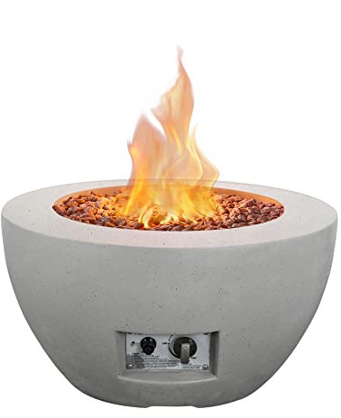 Kante 25 Zoll Propan-Feuertisch, 50.000 BTU Großer Beton-Feuerstelle Tisch für Outdoor Garten Terrasse, Rauchfreie Gas-Feuerstelle mit wasserdichter Abdeckung, seitliche Griffe, Hellgrau (A-B01-81904)