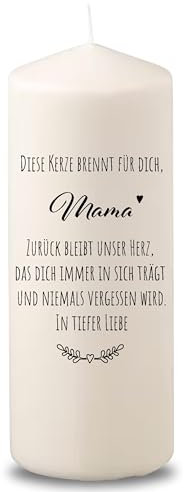 Villa Rosa Lotta – Trauerkerze Grabkerze Senta Mama mit Spruch I 15 cm hoch & 6 cm Durchmesser | Andenken an Verstorbene I Trauergeschenk, Grablicht, Grabschmuck | Sternenkinder Andenken Trauer