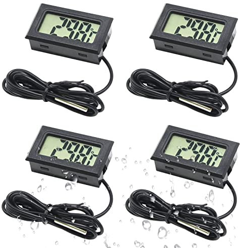 Aquarium Thermometer Digital Thermometer mit Fühler LCD Kühlschrank Thermometer Wasserdicht für Kühlschrank, Gefrierschrank, Aquarium, Eingebettetes Thermo-Hygrometer (Schwarz)