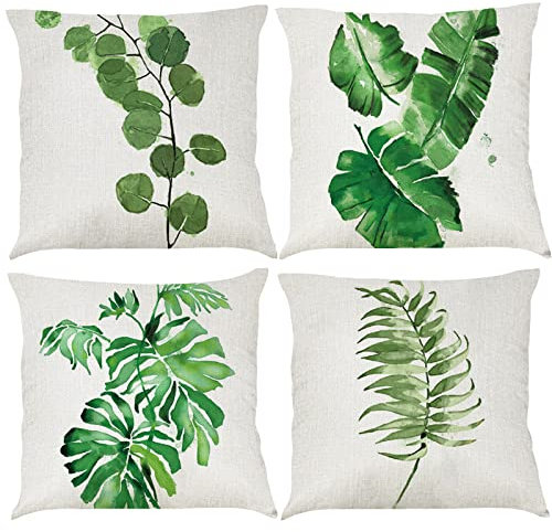 BINXWA 4 Stück Kissenhülle 45x45 - Baumwolle Leinen Kissenbezug für Sofa, Outdoor & Garten Deko