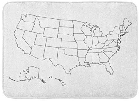 IUBBKI 40 x 60 cm Fußmatten Badteppiche Outdoor/Indoor Fußmatte Staat Blank Outline Karte der USA United Line Weiß Einfach Schwarz Badezimmer Dekor Teppich Badematte