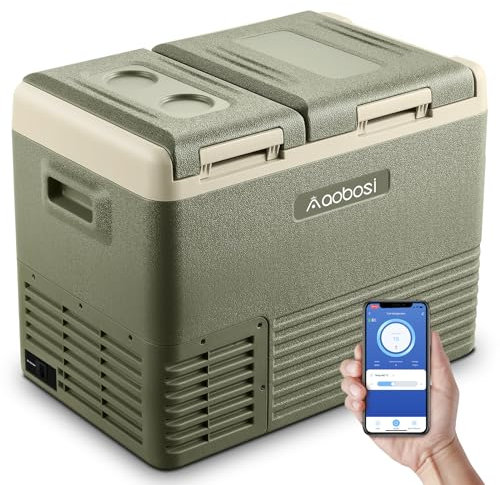 AAOBOSI Camping Fridge 25L, Car Fridge Box 12V/24V Plug in,Dual Zone With Basket,12V Compressor Fridge for Camping,Traveling,Outdoor and Home