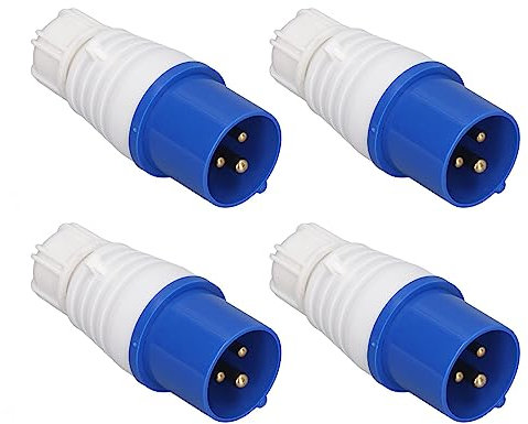 Uadme Prise Industrielle à 3 Broches IP44 16A, 4 Pièces Étanche Fiche Mâle Industrielles, Câble Adaptateur d'Extérieur, pour Caravane Industrielle, 220-250V