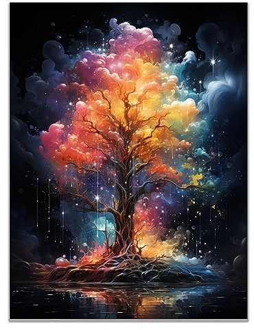SHYAMIC Noël Père Art Neige Affiches, Arbre de vie multicolore Tableau décoratif Paysage maison hiver paysage imprimé chambre décoration murale affiche salon Décor Cadeau - 20x30cm Sans cadre