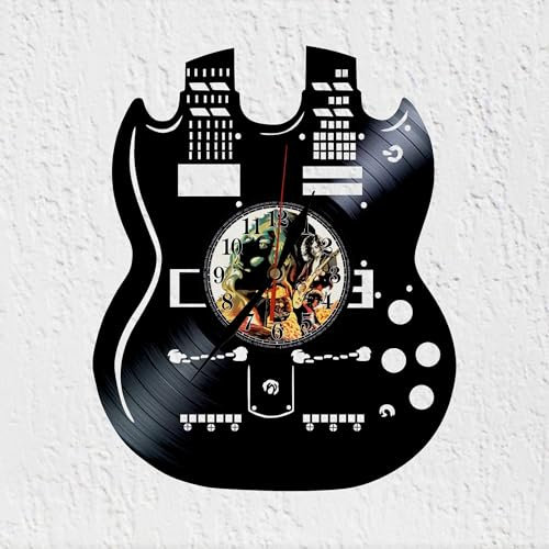 VINY WOODY Wanduhr Vinyl Scheibe Silhouette Gitarre James Patrick Seite