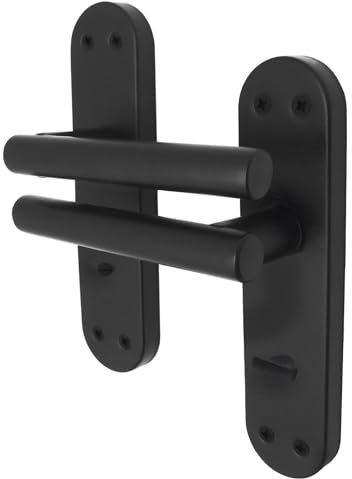 EAI Black Bathroom Door Handles | 1 Pair of Matt Black Internal Lever T-Bar Handles on Backplate | Oliena Range