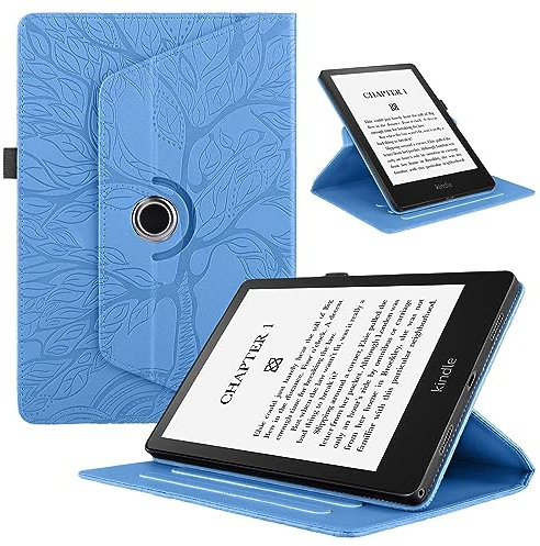 TEDTIKJT Funda para Xiaomi Pad 5 Pro/Xiaomi Pad 5 11 2023 PU Cuero Folio Tablet Protectora Cover Xiaomi Pad 5 Pro 360°Carcasa Giratoria de ángulo Múltiple con Soporte Función, Azul Árboles