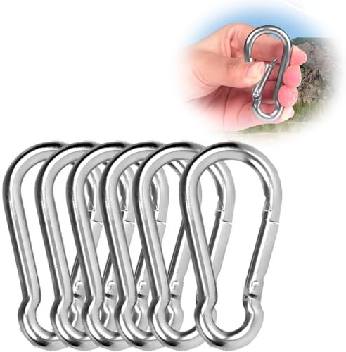 LJFEA 6er Karabinerhaken Klein 304 Edelstahl 40mm x 4mm,Klein Karabiner mit Schnappverschluss belastbar Karabinerhaken Premium-Qualitätsstahl für alle Zughilfen und Griffe mit Einer Öse
