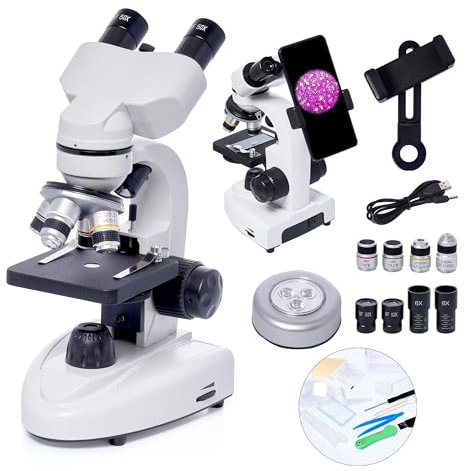 Binocular Microscopes, 200X-5,000X Compound Biological Microscopes With 6x Multiplier, Slides Set & Phone Adapter for Students, Adults, Beginners, Laboratory Teaching Gifts