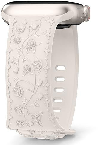 Bestsellerband Compatible With Apple Watch Straps 40mm 44mm 41mm 38mm 45mm 42mm 49mm Women,Embossed Flower Strap Elegant Rose Engraved Strap for iWatch Series 9 8 7 6 SE 5 4 3 2 1 Ultra