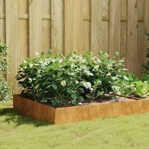 LAPOOH Hochbeet 100x100x33,5 cm Cortenstahl, Palettenrahmen, Hochteich, Gemüsebeet, Kräuterregal Balkon, Blumenbeet, Kräuterspirale, Tomatenbeet, Pflanzhochbeet - 824515