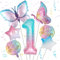 Schmetterlinge Deko 1. Geburtstag Mädchen - Folienballon, Luftballon, Zahlen - Geburtstagsdeko Schmetterling Themen Party