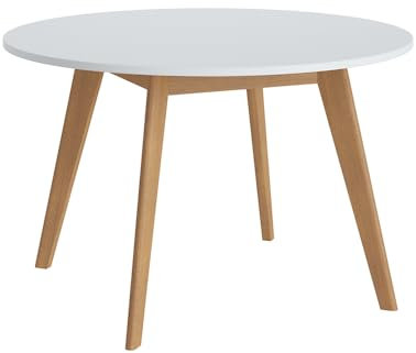Lomadox Tisch Esstisch, rund, 120cm, weiß mit Eiche