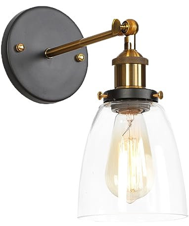 Wandlampe Vintage Industrie Wandleuchte Glas Spiegelleuchte Bad im Industrial Design, Wandleuchte Retro E27 Lampenfassung, Wandspot Innen Innen Lampenschirm für Schlafzimmer Wohnzimmer Küche (B)
