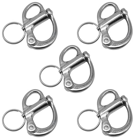 MDEOOSKY 5 Pcs 35mm(3/8 Inch) Fixed Snap Shackle with Quick Release Pin 316 Stainless Steel Marine Grade for Lifting and Rigging Needs or Marine Applications