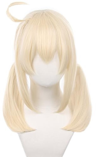 Cosplay-Perücke Anime-Perücken Cremeblondes mittellanges Haar mit zwei Pferdeschwänzen für Halloween Weihnachtsfeier