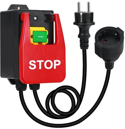 BOSYTRO Notausschalter 230v, Sicherheitsschalter Nullspannungsschalter mit Steckdose, Elektromagnetischer Druckschalter zum Schnellen Ausschalten von Frästisch und Elektrische Geräte (stop)