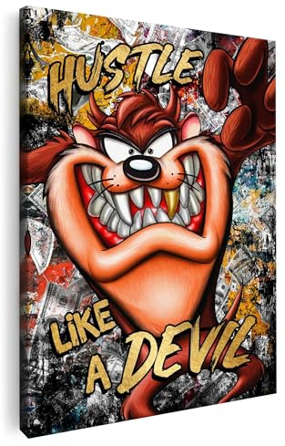 Artmazing | Taz Hustle Bild bunt | S-Art Bilder | Taz Hustle Bilder Modern | Leinwandbilder XXL Wohnzimmer | Wandbild Taz Hustle Deko XXL | Bild Leinwand XXL | buntes Poster für Wand